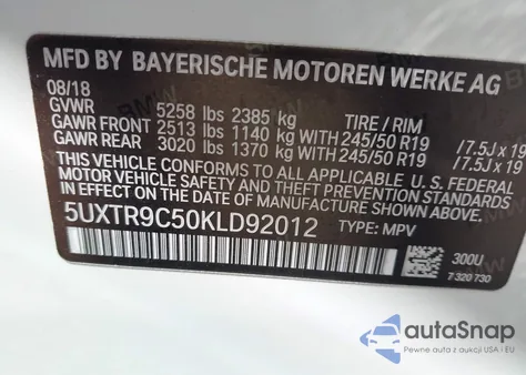 2019 BMW X3 xDrive30I from USA, damaged, VIN 5UXTR9C50KLD92012